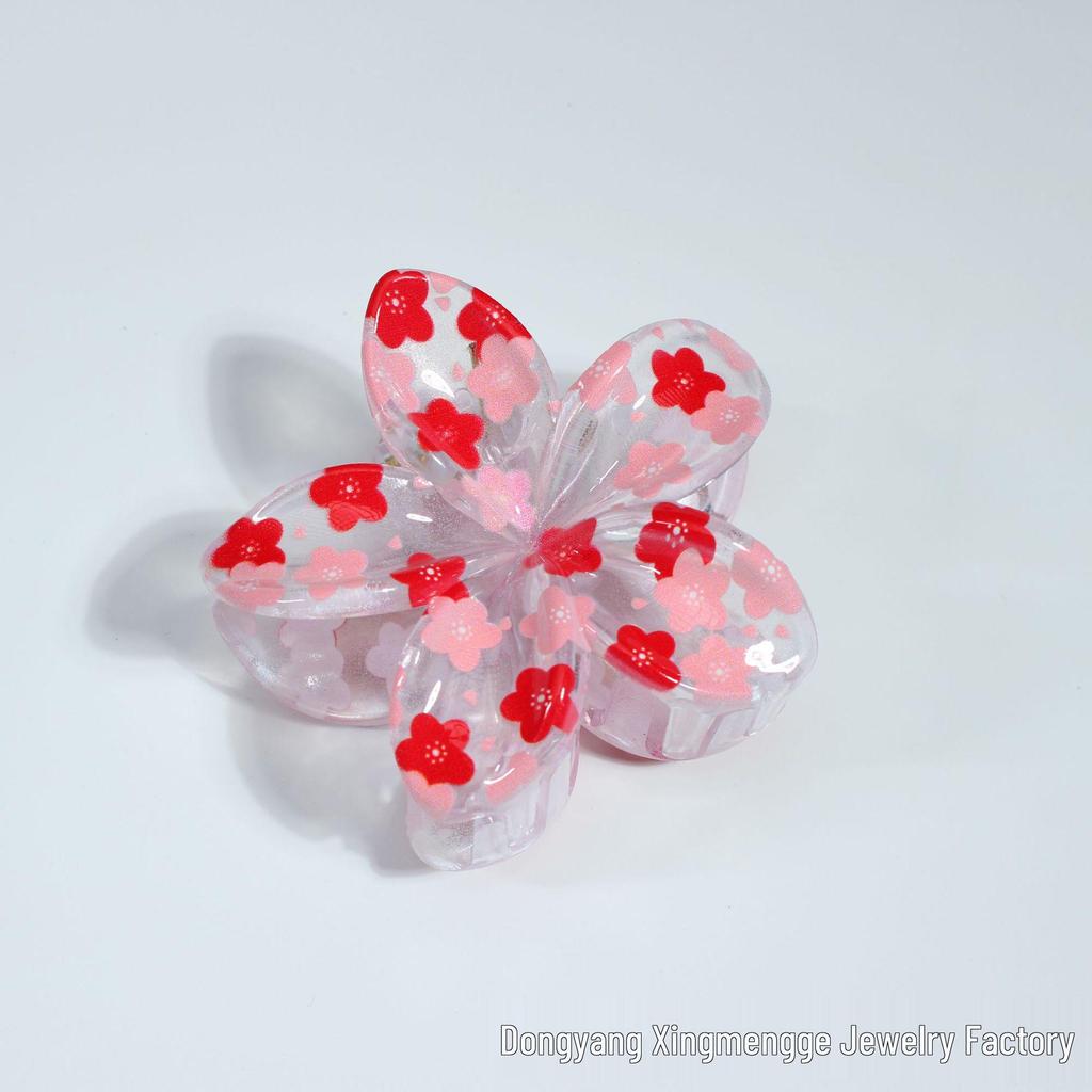Frangipani Flower Colorful Hair Claw Clip, Transparent Five-Petal Design