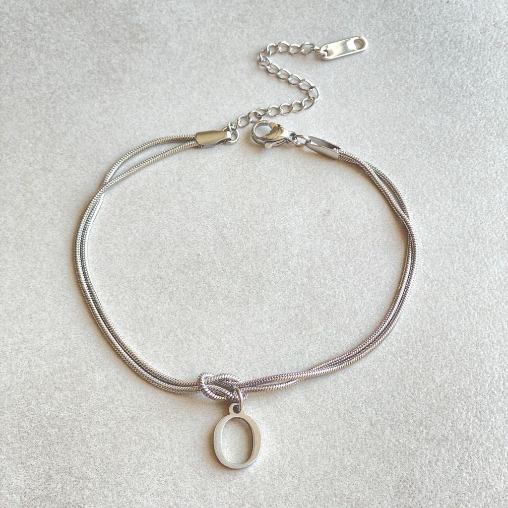 Valentine's Day Stainless Steel Herringbone & Snake Chain Bracelet with 26 Letters Pendant