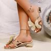 Fashion Brand Design Simulated Butterfly Decoration Sandals Women 2025 Summer Gold Cross Strap Low Heel Slippers Bohemia Dress Shoes