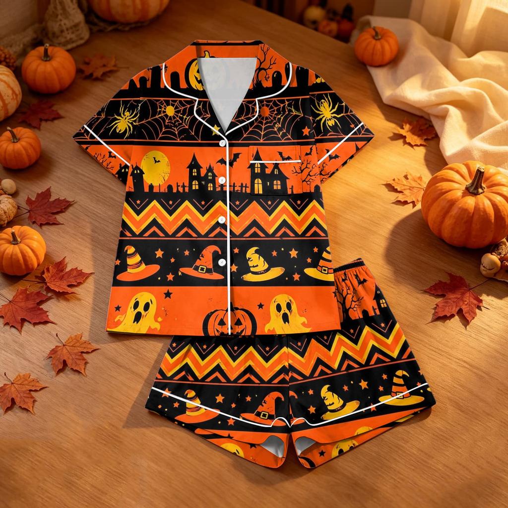 Women's Halloween Print Pajama Set Two-Piece Comfortable Sleepwear