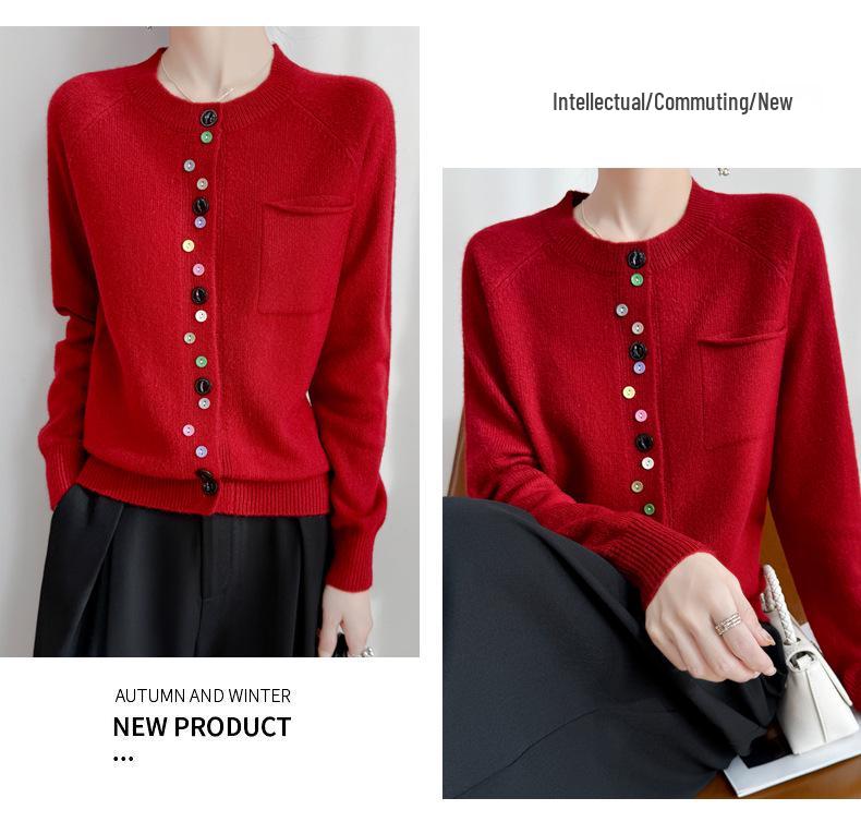 Colorful Button Cardigan: Spring Fashion, Versatile Round Neck, Long Sleeve Knit for Women