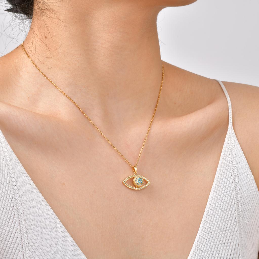Naszyjnik z Okiem Przeciw Złu, Stal Nierdzewna Niebieski Cyrkon Obrotowy Wisiorek Amulet Ochronny Biżuteria na Szczęście dla Kobiet
