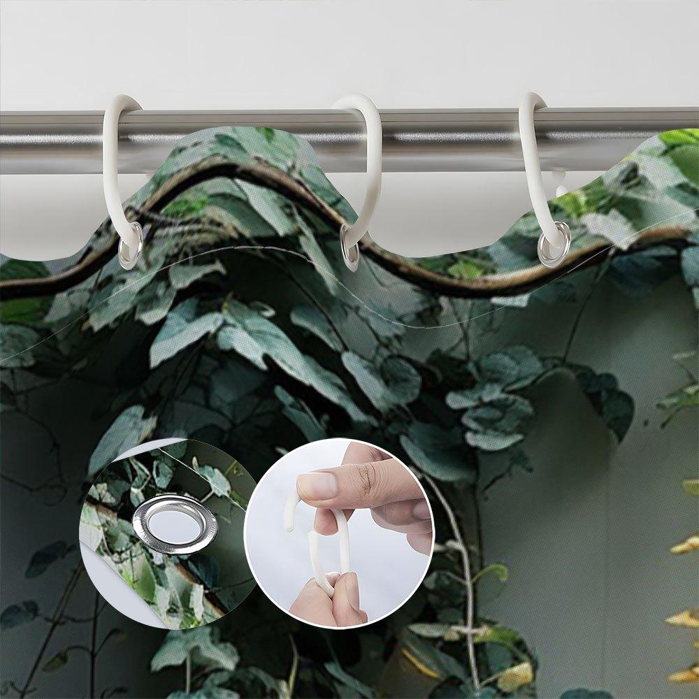 1pc Cascading Vine Shower Curtain with Yellow Berries & Eucalyptus Design, 70x70 Inches, Weathered Wooden Wall Look,