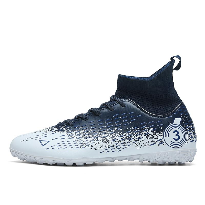 

Новые высококачественные амортизирующие противоскользящие износостойкие высокие кеды для детей и взрослых с короткими шипами для уличного футбола 45 темно-синий