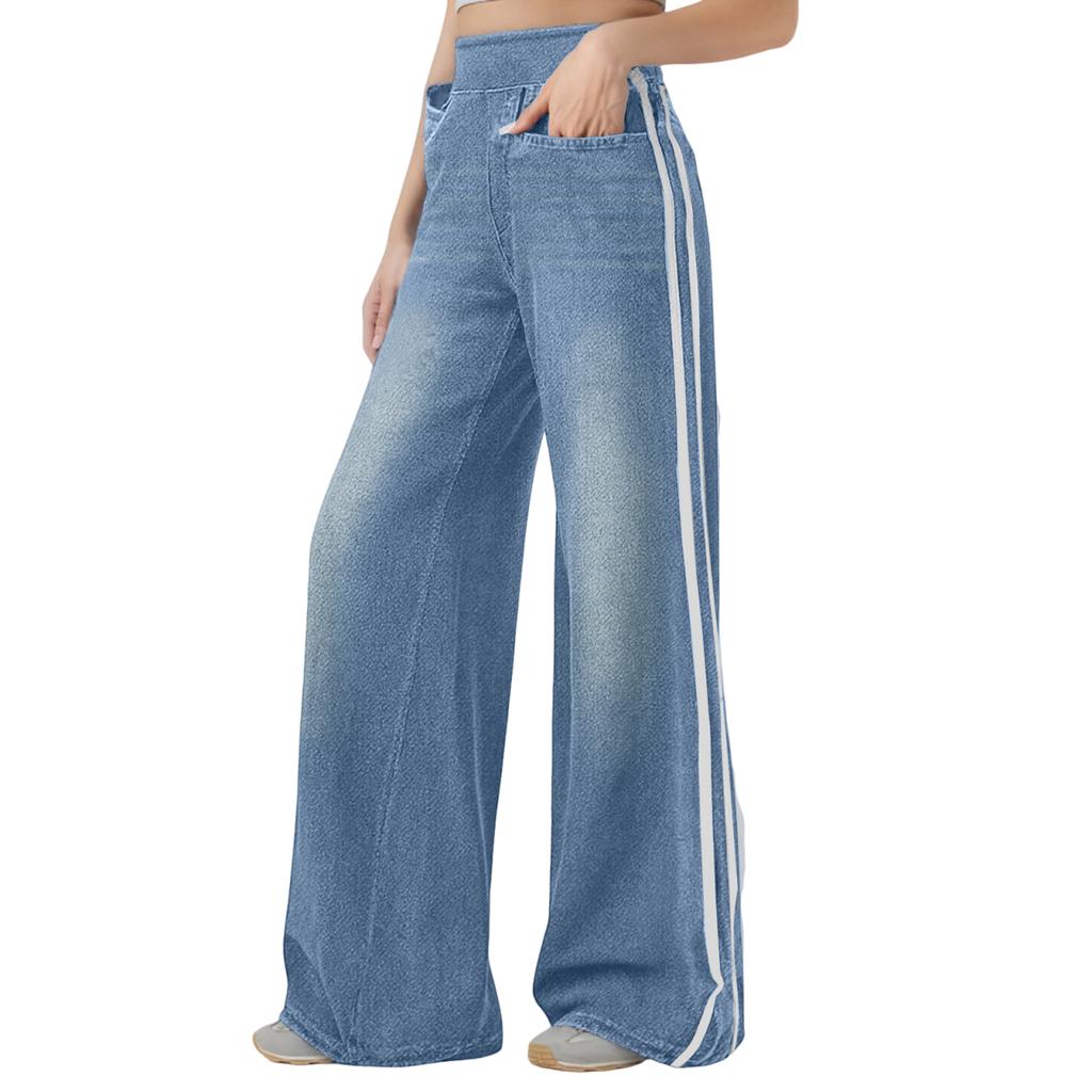 Women's Versatile High Street Retro Blue Side Striped Jeans