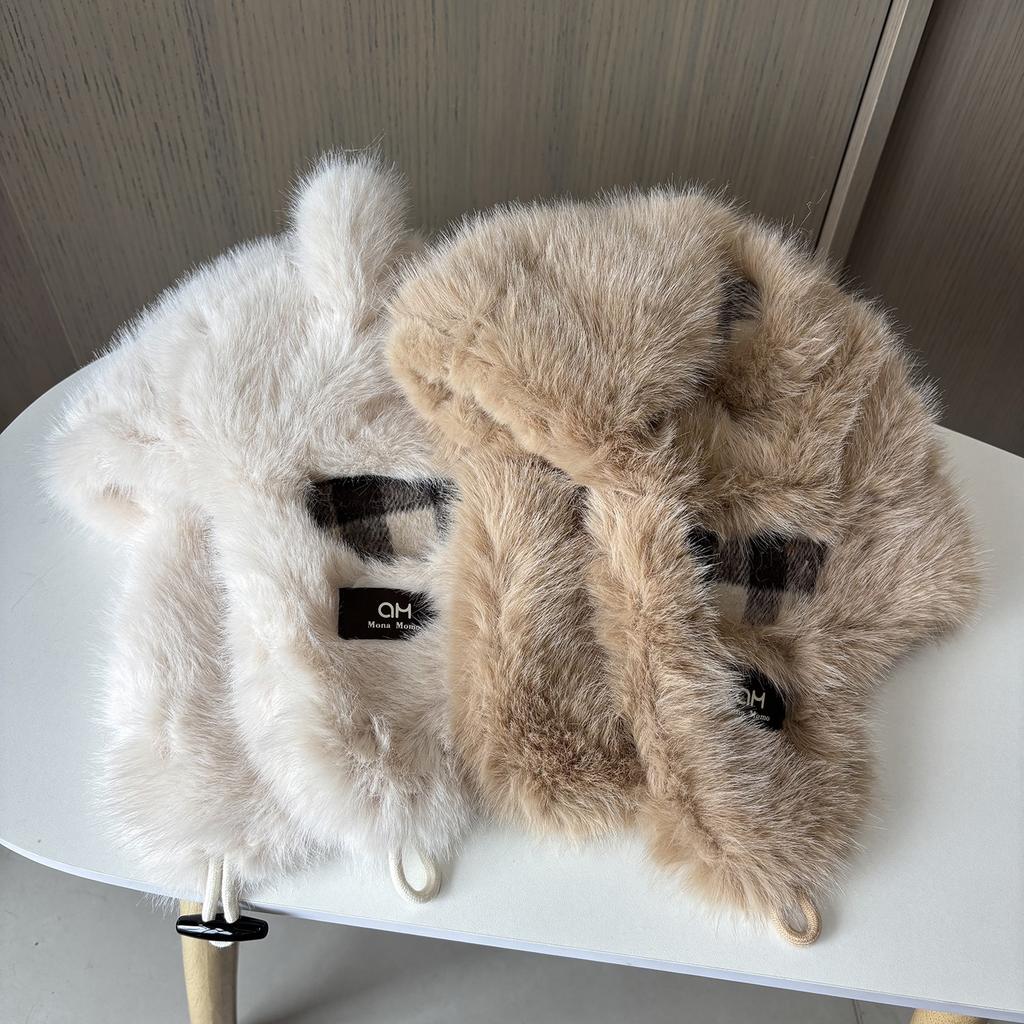 Cute bear ears thickened warm hat women's fashion versatile plush hat travel ear protection Lei Feng hat