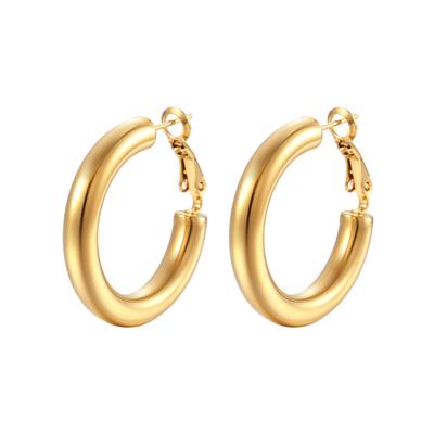 Stainless Steel Hollow Round Women's Earrings Simple Style Fashion Versatile Ear Buckle