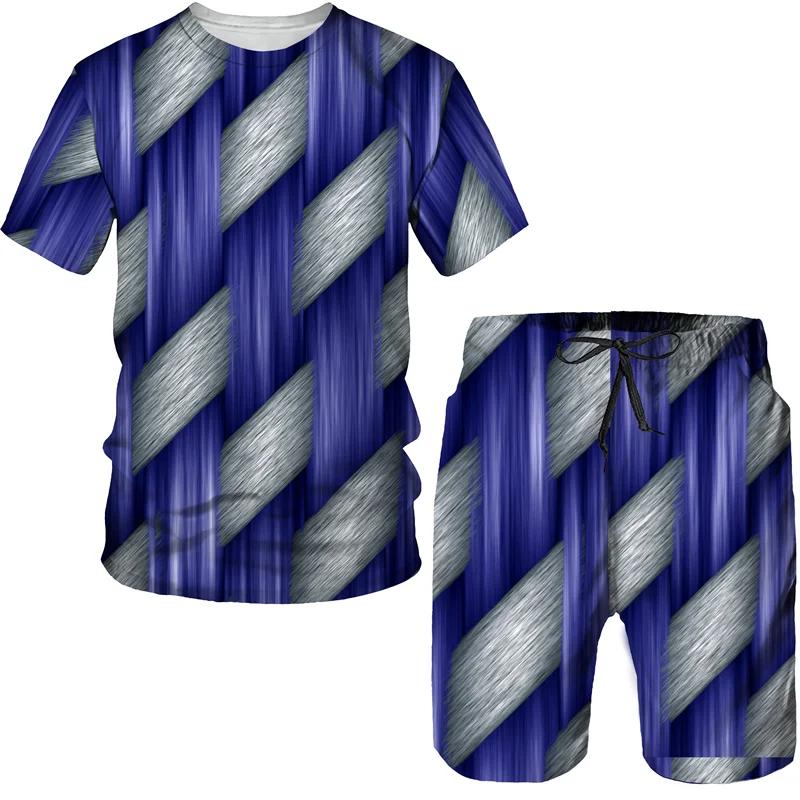 Abstract Pattern Men's Tracksuits Geometric 3D Print T Shirts/Shorts/Sets Hip Hop Streetwear Harajuku Couple 2 Piece Outfits