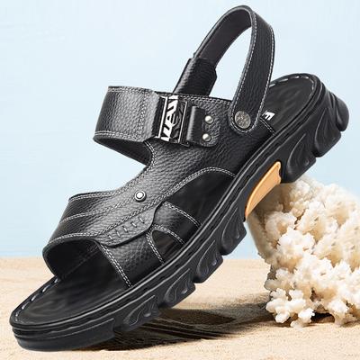 Sandals Men's 2025 Summer New Men's Cowhide Middle-aged and Elderly Dad Soft Sole Casual Black Beach Cool Slippers