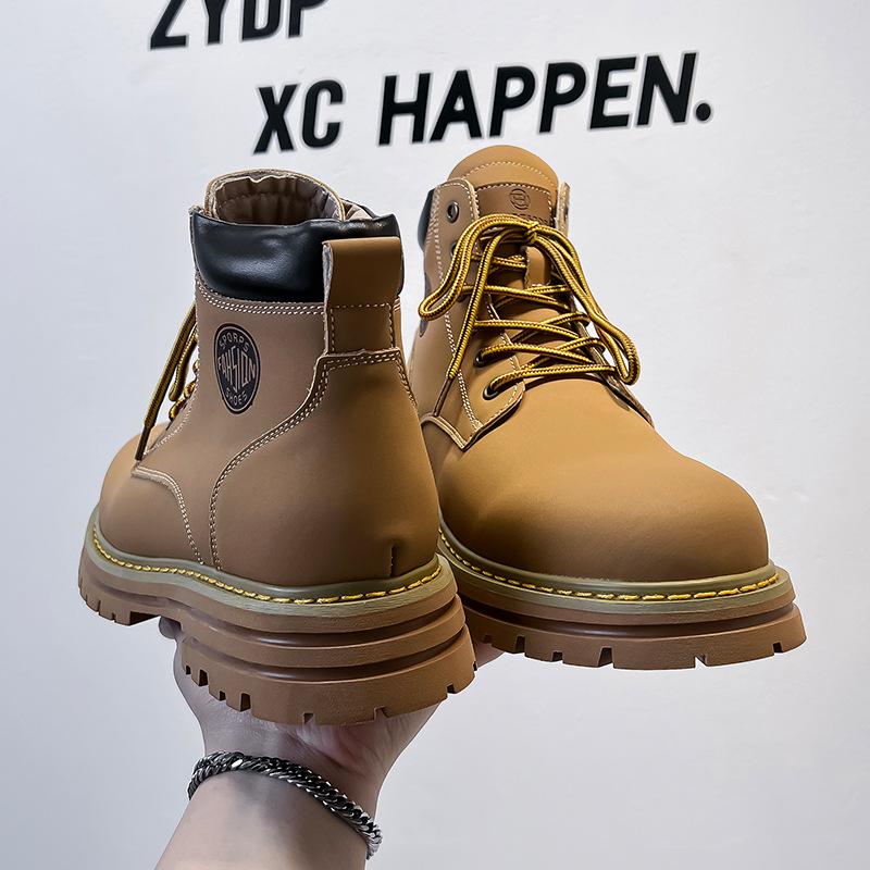 Martin Boots 2024 Big Yellow Boots Men's Shoes Popular Winter Velvet Non-slip Boots High-top Lace-up Short Boots 3455-A