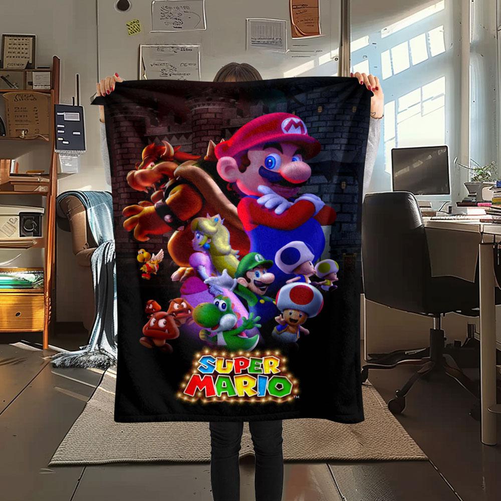 Super Mario Cartoon printing Flannel Blanket Bedroom Sofa Camping Warm blanket Gifts for family and friends-MJ017