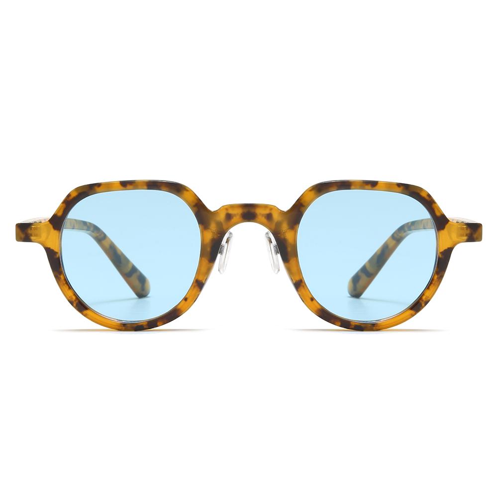 New Fashion Round Sunglasses Women Ocean Lens Leopard Blue Eyewear Men Trending Rivets Punk Sun Glasses