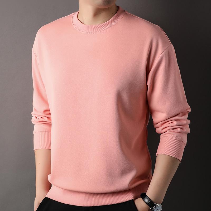 Свитер мужской повседневный однотонный с круглым вырезом, весна и осень, новый модный универсальный хлопковый топ, футболка с длинными рукавами для молодежи и среднего возраста XXL