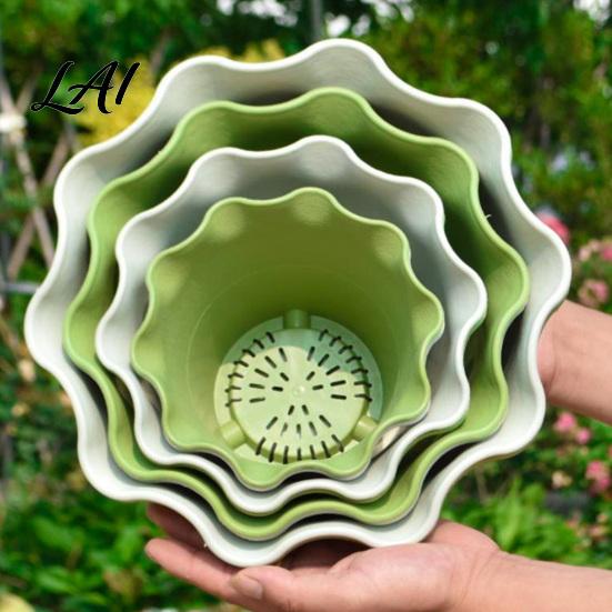 Plant Pots for Courtyard Large Flower with Drainage Holes And Tray Saucers Ruffled Edge Planter Decorative Home Indoor Outdoor Plants Creative