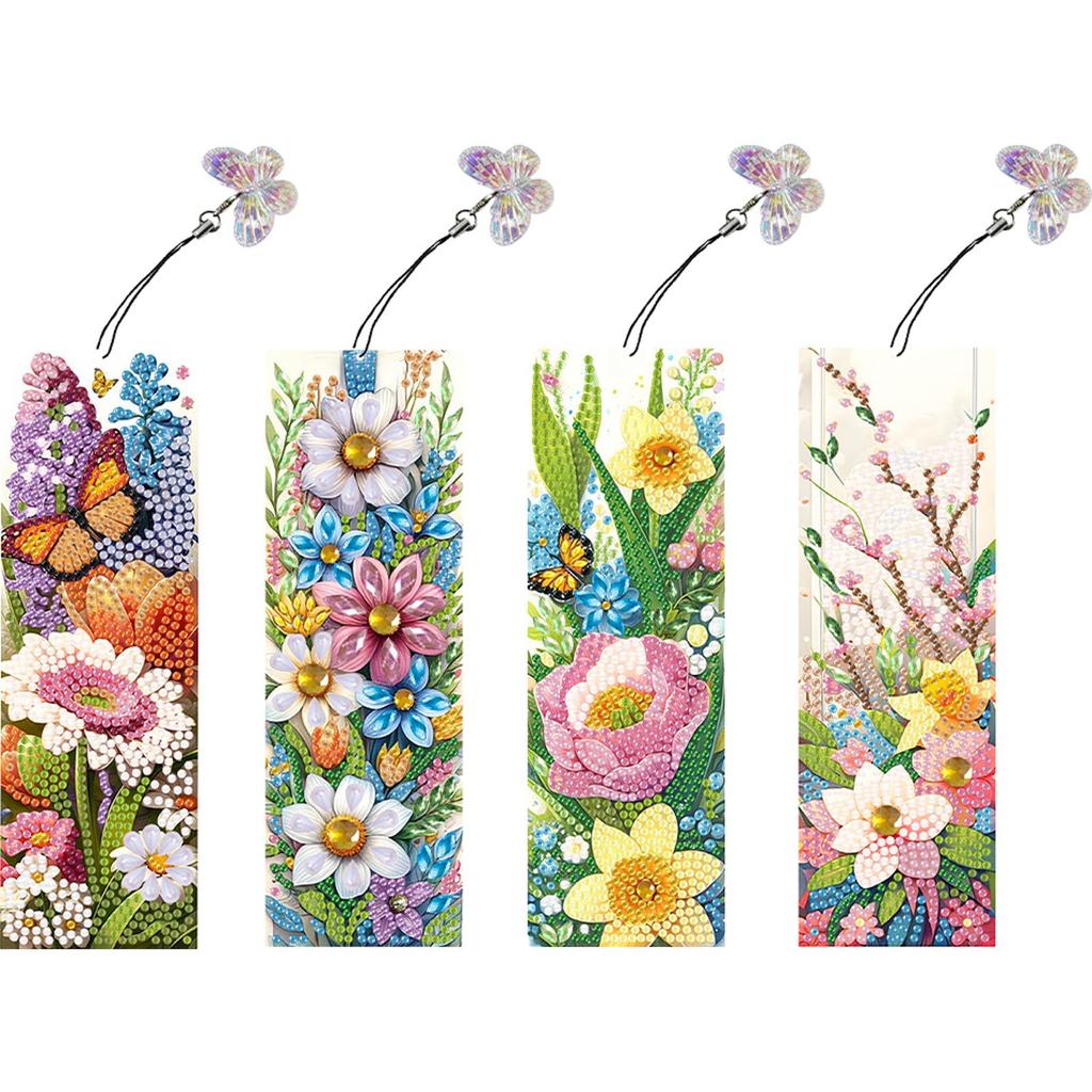 4Pcs Special Shape Butterfly Bush Diamond Bookmark Art Projects Diamond Painting Bookmark Making Kit for Reading Day Gift