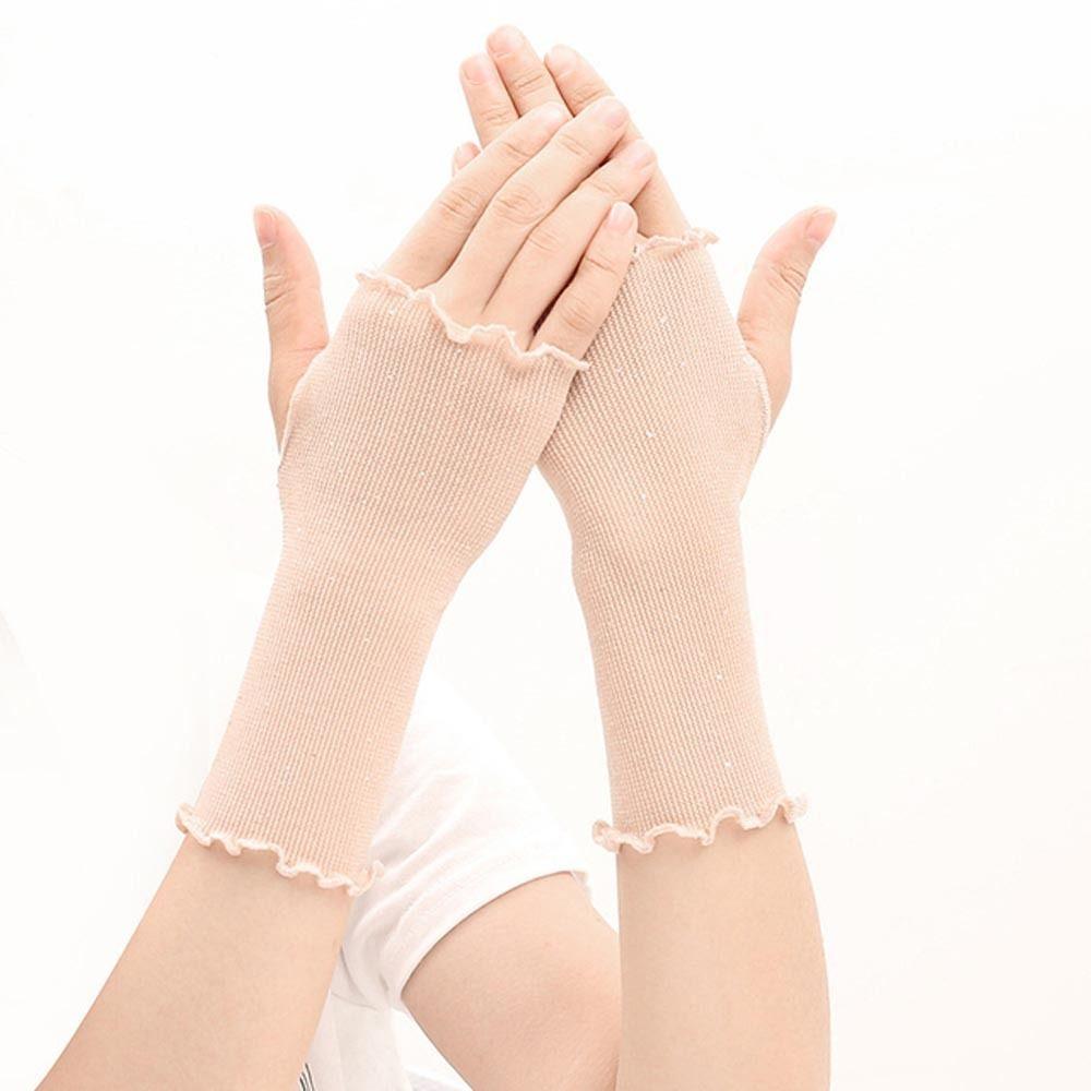 Cycling Anti-UV Shinny  Ruffle Women Mittens Half Finger Gloves Fingerless Gloves Mesh