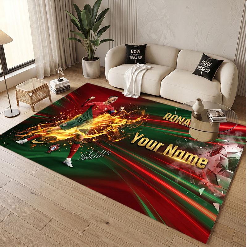 Custom Rug Cristiano Ronaldo Pattern Print Name Text Soft Non‑Slip Floor Carpet for Home Indoor Decoration