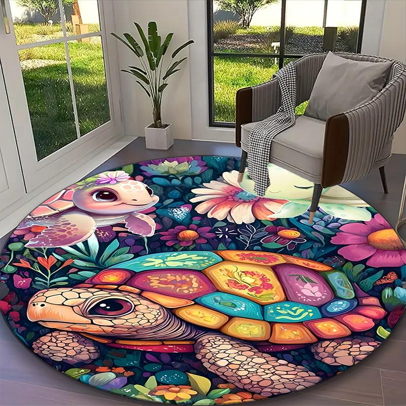 1pc Turtle Printed Chair Rug for Home Office Use, Living Room Kitchen Game Room Round Carpet