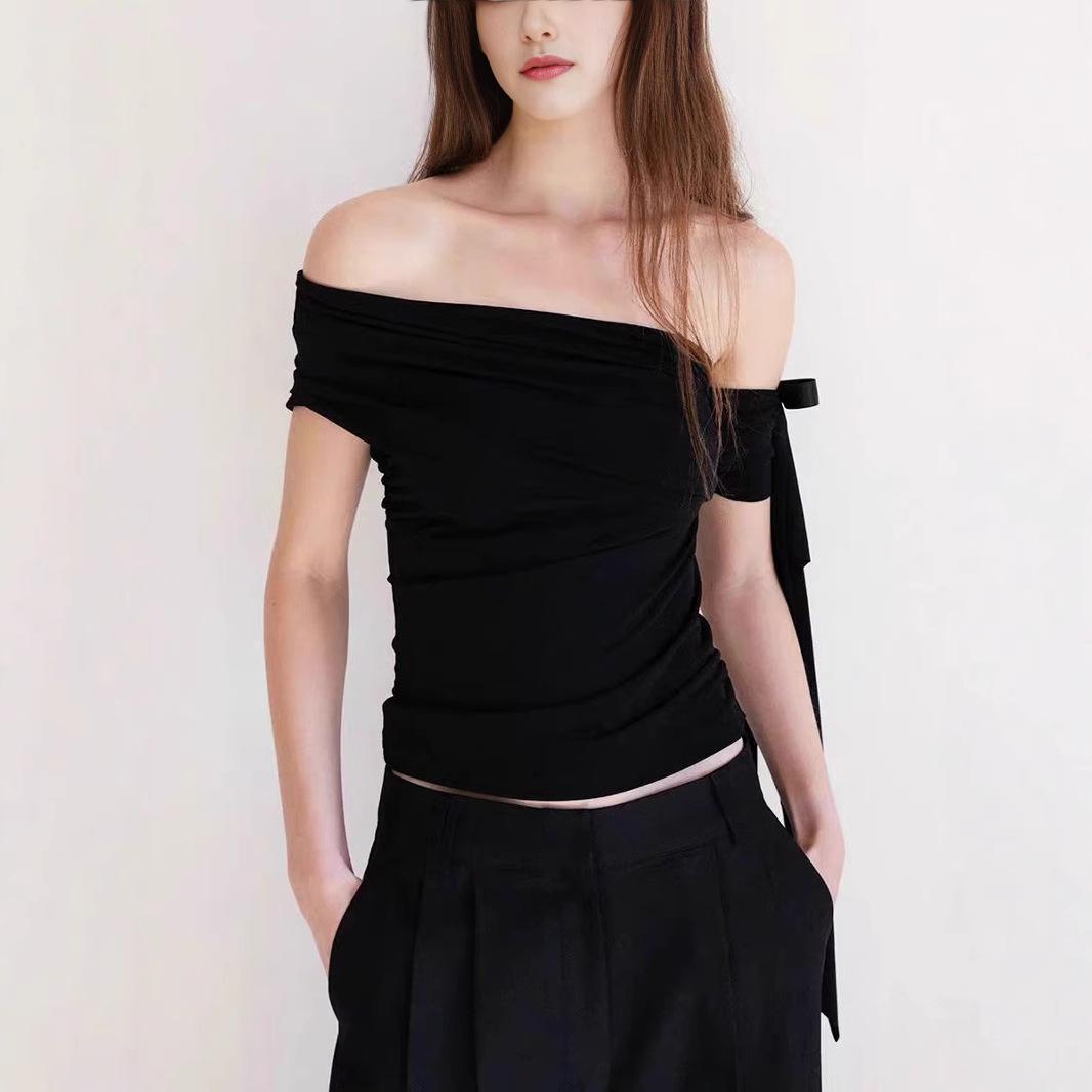 

Off-the-shoulder Irregular Crooked Collar T-shirt S белый