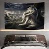 Emo White Wolf Sitting Tapestry Meme Werewolf Tapestries For Bedroom Printed Home Decoration Paintings Room Wall Hanging Posters