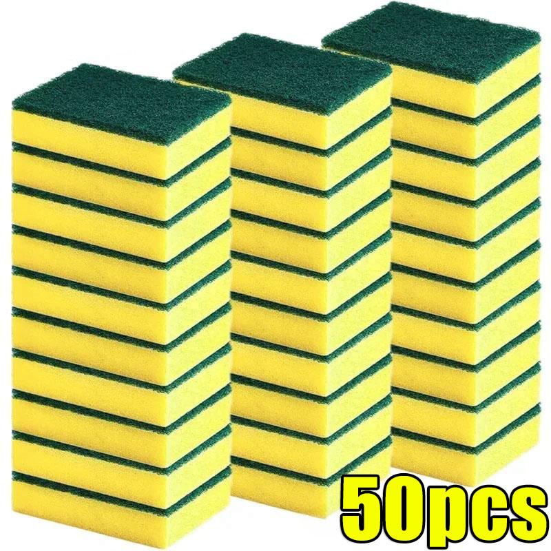 50/2Pcs Kitchen Dishwashing Soft Sponge Absorbent Clean Rub Pot Rust Scouring Pad Removing Kits Household Cleaning Brush Sponge