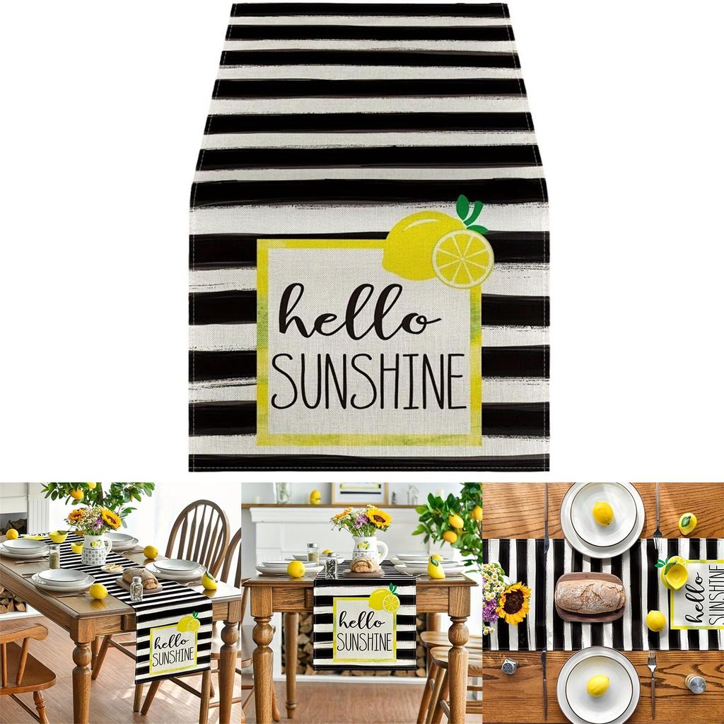 Striped Lemon Table Runner with Lemon Pattern Table Cloth Perfect for Festival Dining Special Gatherings DIY Assembly