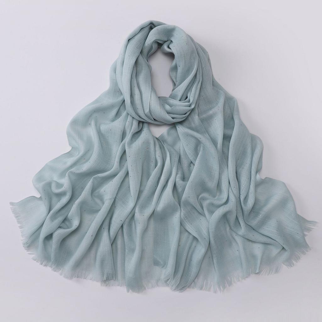 Soft Versatile Solid Bamboo Yarn Scarf With Star Rhinestone For Women