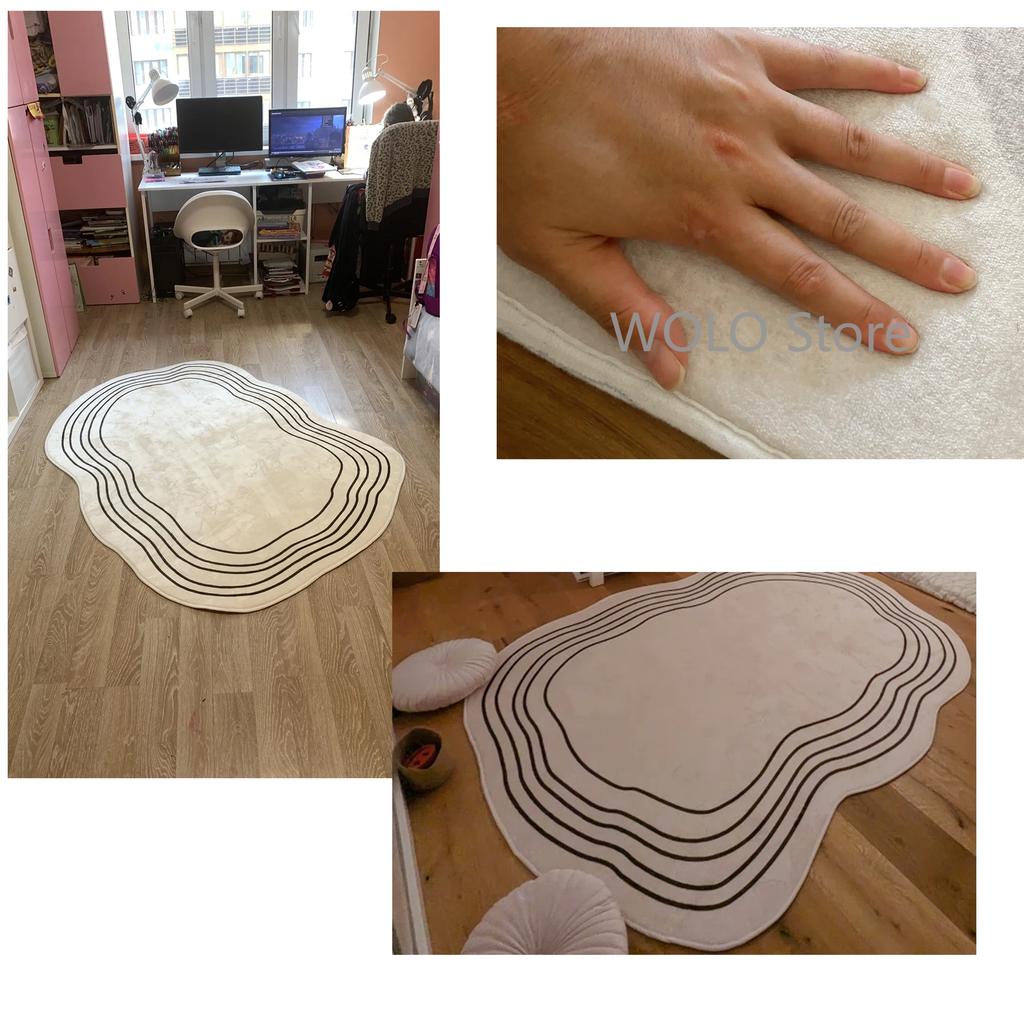 Cream Color Irregular Carpets for Living Room Ins Soft Fluffy Bedside Rugs Oval Bedroom Rug for Children Washable Big Size Mats