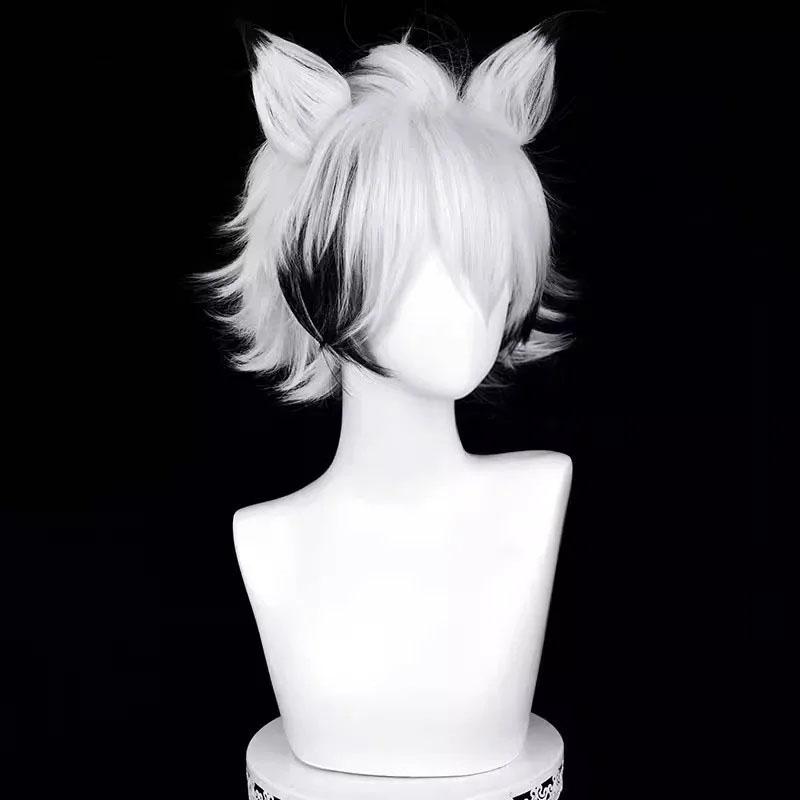 Paruka Von Lycaon Cosplay Game ZZZ Stříbrná, Bílá, Černá, Krátká paruka, Žáruvzdorné syntetické vlasy, Halloween, Anime, Paruky + Paruková čepice