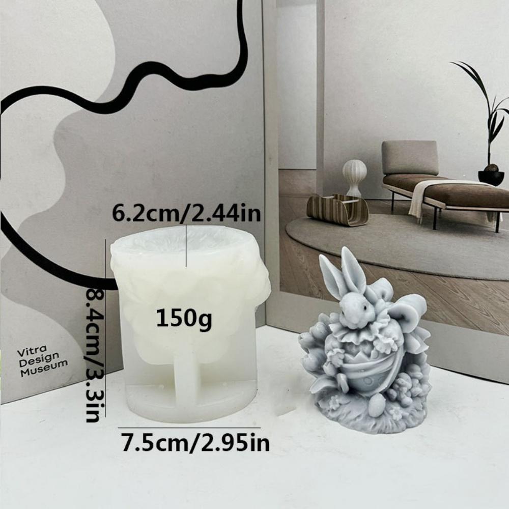 Bow Holding Flower Rabbit Candle Silicone Mold Easter Egg Relief Rabbit Aromatherapy Mold Chocolate Cake Decoration DIY Gift
