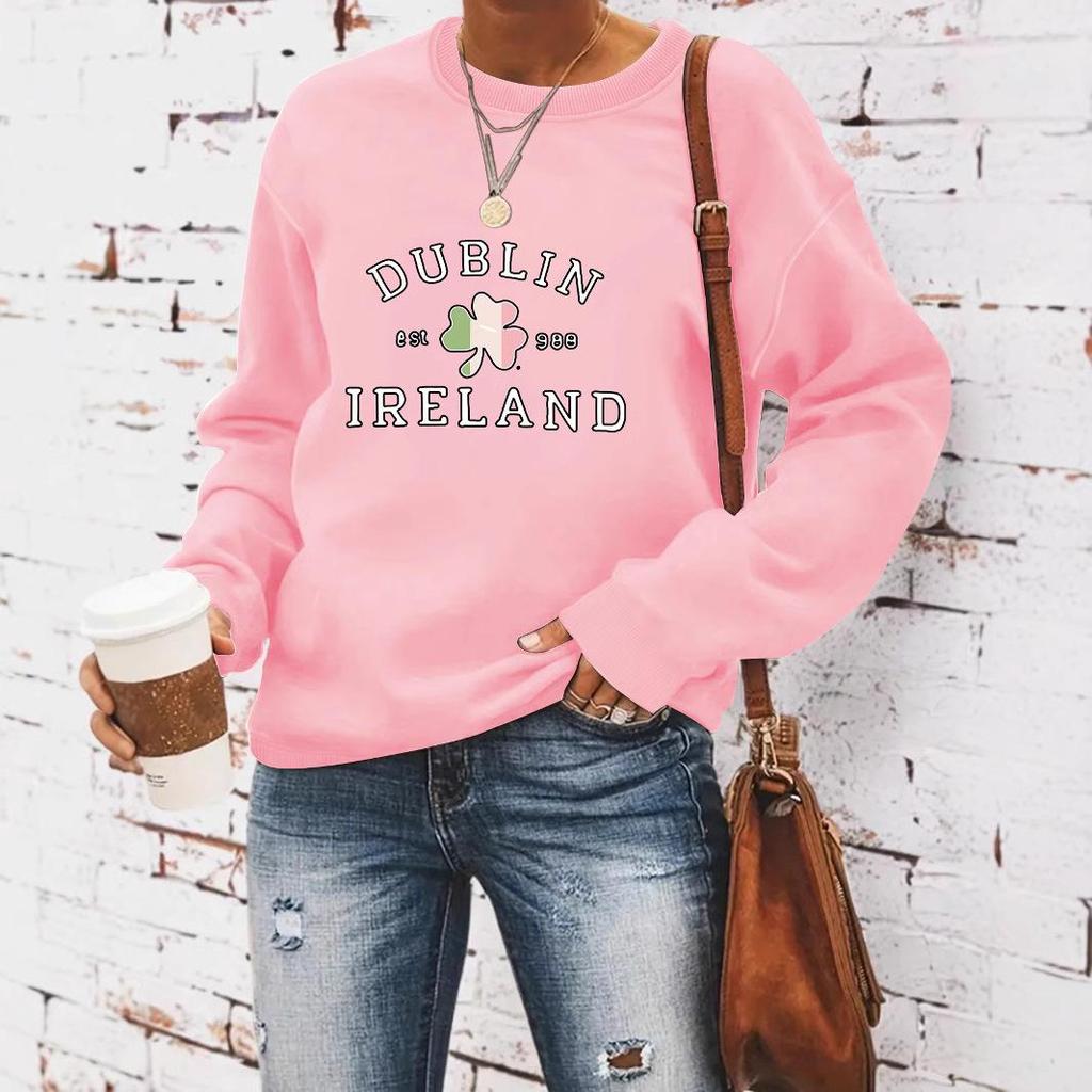 2024 Clover Print St. Patrick's Day Crew Neck Sweatshirt