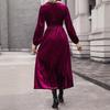 New high-end solid-color velvet long-sleeved autumn and winter dress