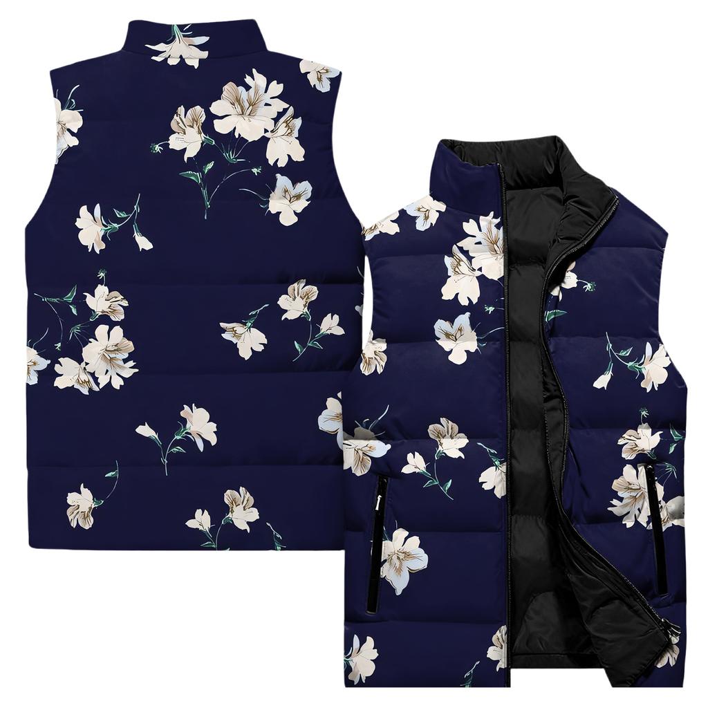 Ladies' Casual And Fashionable Sleeveless Vest Floral Pattern Printed Cotton Jacket