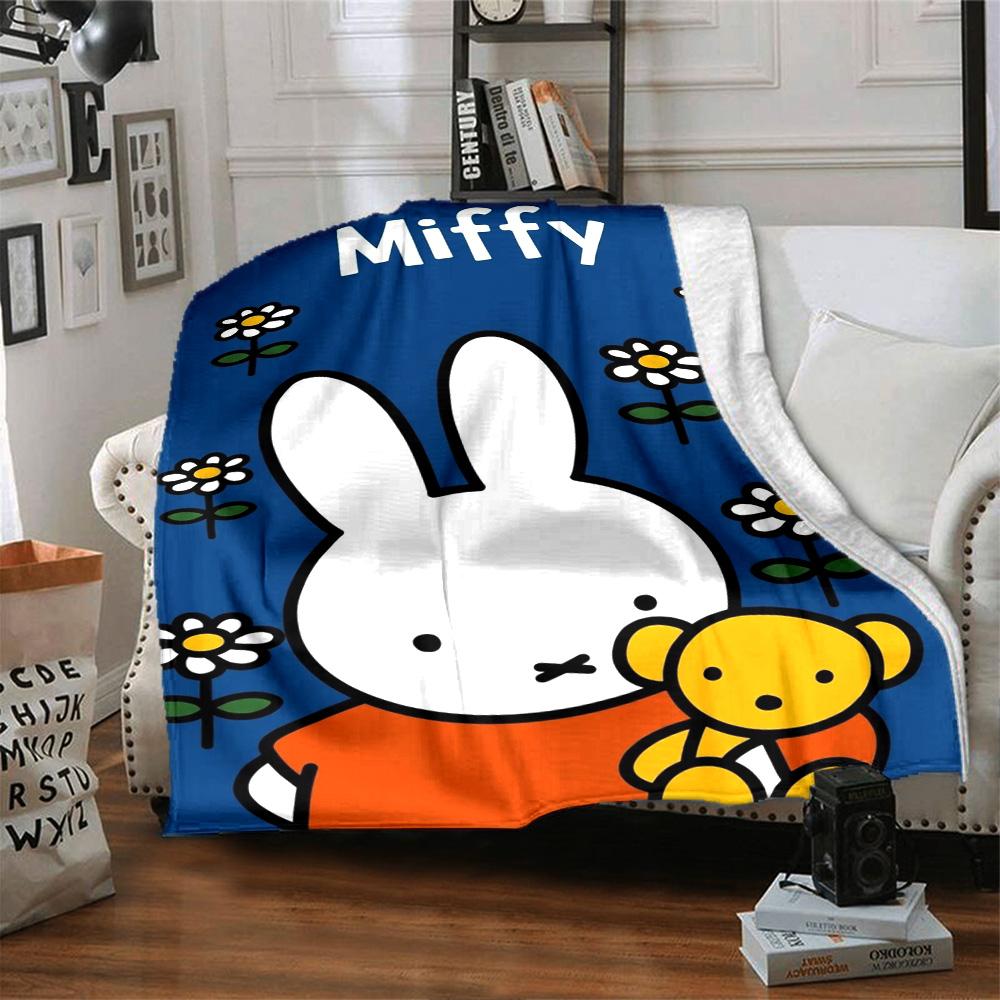 Miffy Print Flannel Blanket High Quality Warm Comfortable Cover for All Seasons Perfect for Gifts Home Decor