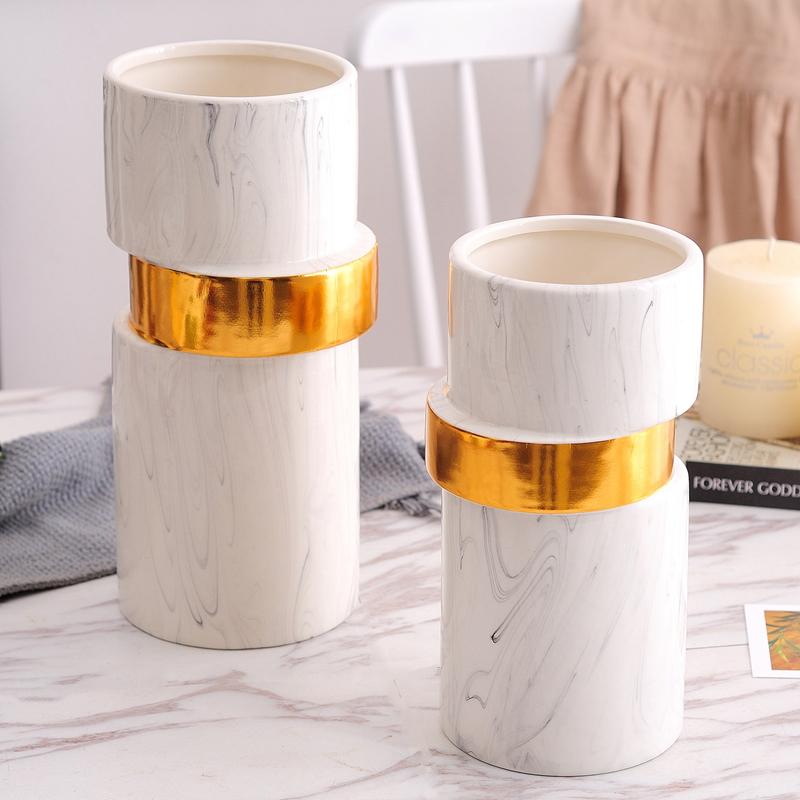 Weiße Marmorierte Vase Keramik Blumenvase mit Vergoldet Heimdekoration Mittelstück Desktop-Vase 9,6/12 Zoll