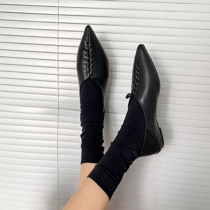 Fashion 2025 New Spring Pointed Toe Flat Heel Flats Genuine Leather Shoes for Women Concise Slip-on Handmade Women Mules Ladies Shoes