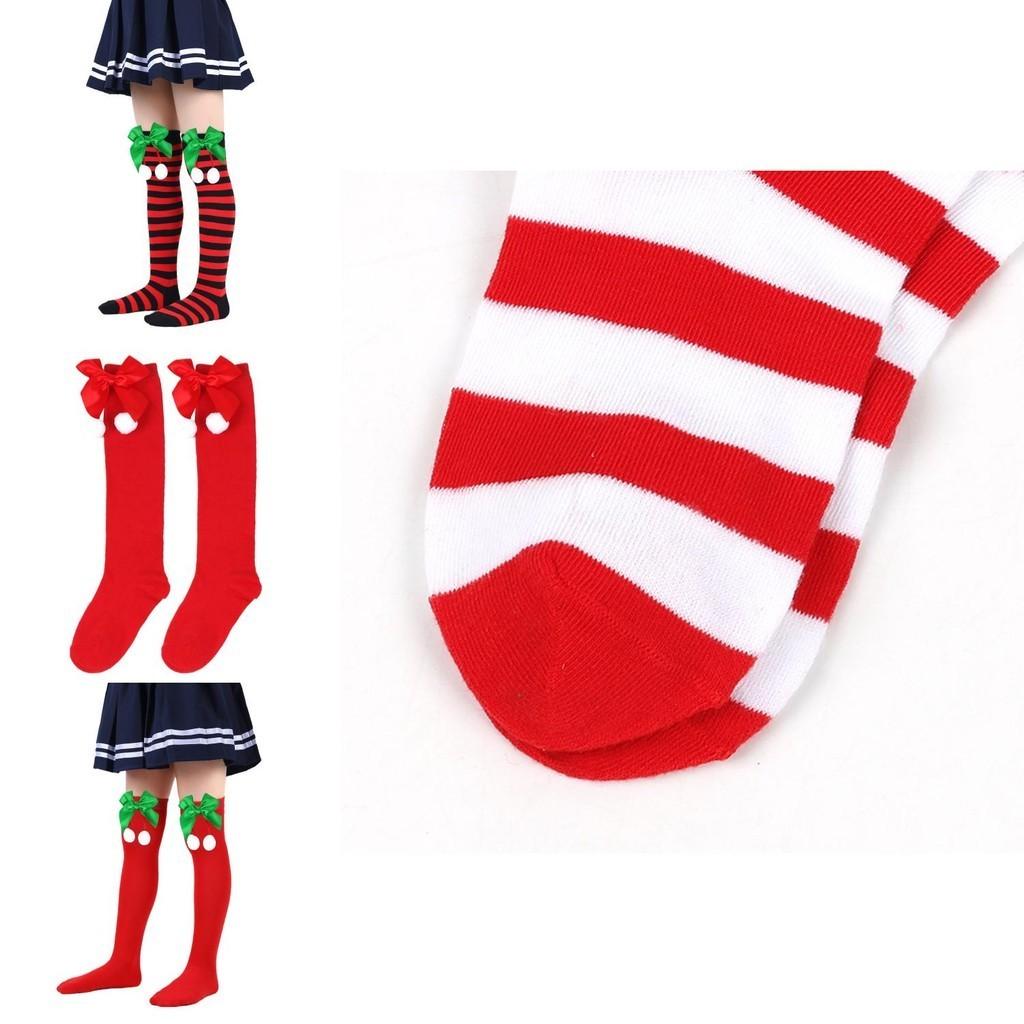 Cute Butterfly Bow Christmas Socks For Girls Long Tube Polyester Fabric