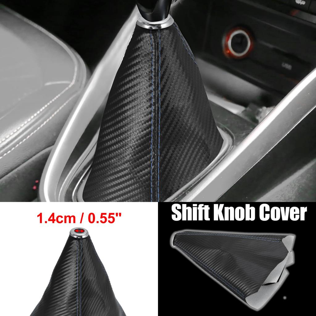 Uxcell Shift Knob Car Dust Artificial Carbon Fiber Silver Blue Cover, Boot, Leather, Pattern, 1.4cm, Tone,