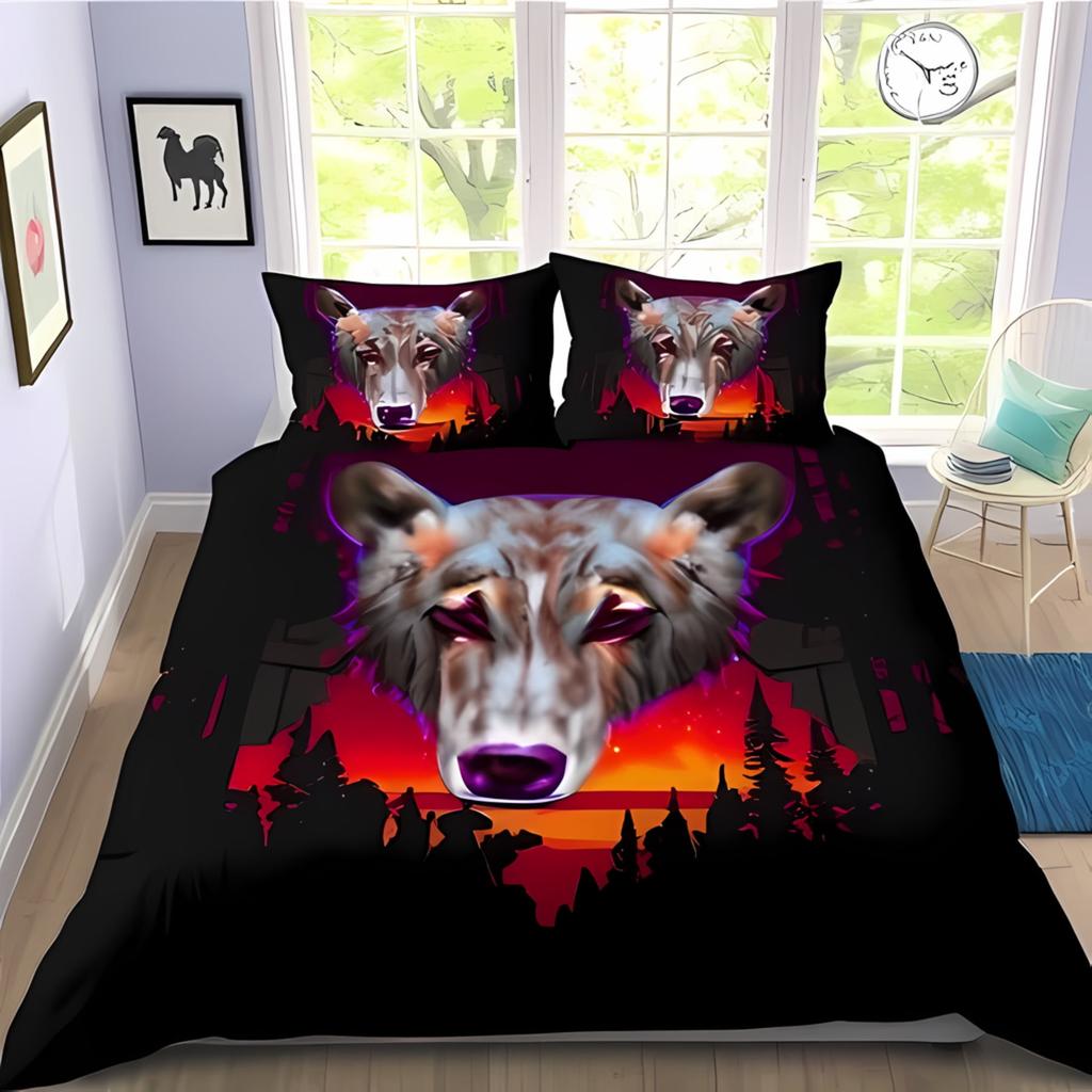 Comforter Bedclothes Wolf Printed Unique Design Home Decor Vintage Bedding Setqueen Size Warm Soft And Breathable