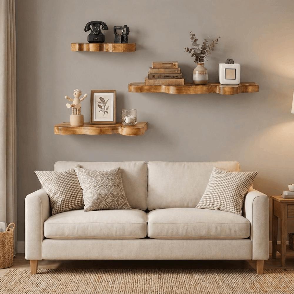 Wall Mounted Cloud Shaped Wall Display Shelves Wooden Picture Display Rack Plant Stand  Over Toilet