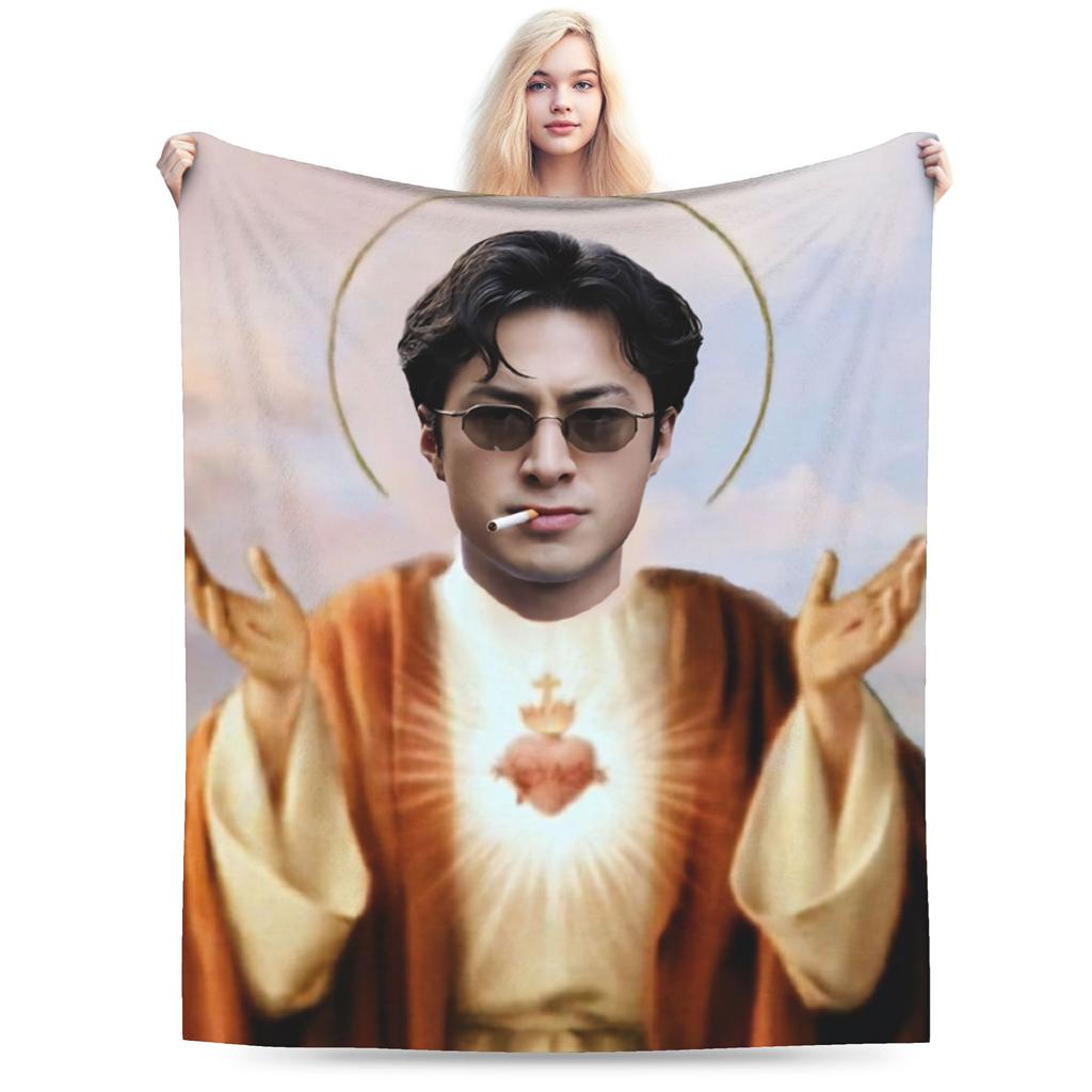 Hudson Williams Jesus Meme Blankets Flannel Print Multifunction Warm Throw Blankets for Bed Car Rug Piece