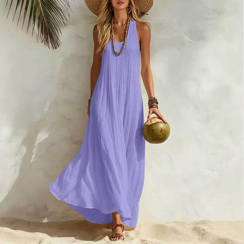2026 summer European and American popular new women's vest seaside vacation style loose dress women