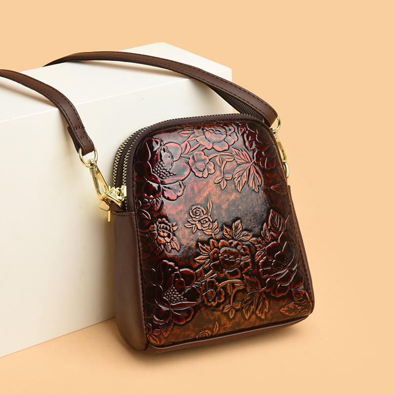 New Glossy Embossed Mobile Phone Bag for Summer Women's Crossbody Bag Versatile and Fashionable Lightweight Mommy Shoulder Bag
