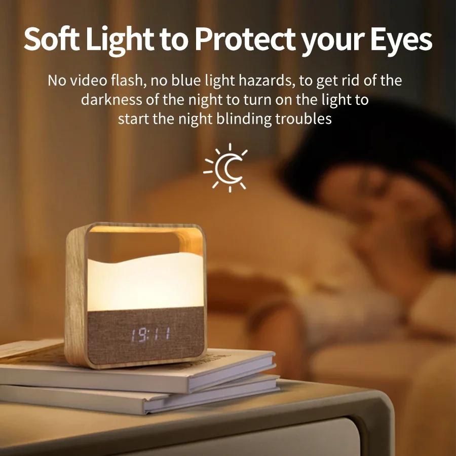LED Night Light with Alarm Clock Display, Rechargeable Table Lamp for Bedside, Sleeping Light for Adults Kids Baby