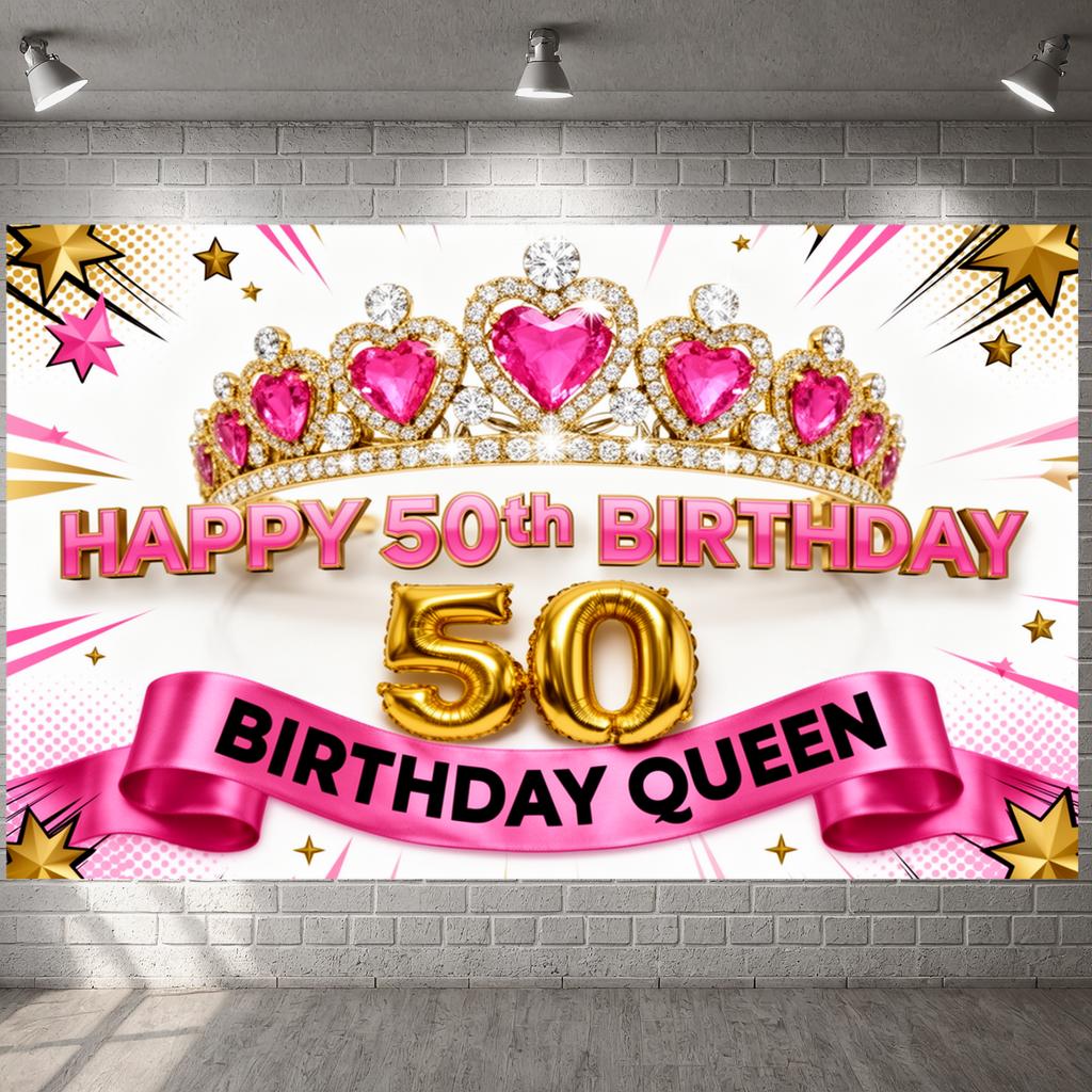 Birthday Backdrop Gold Number Balloons Birthday Celebration Display 50th Celebration Banner Pink 50th Birthday Display
