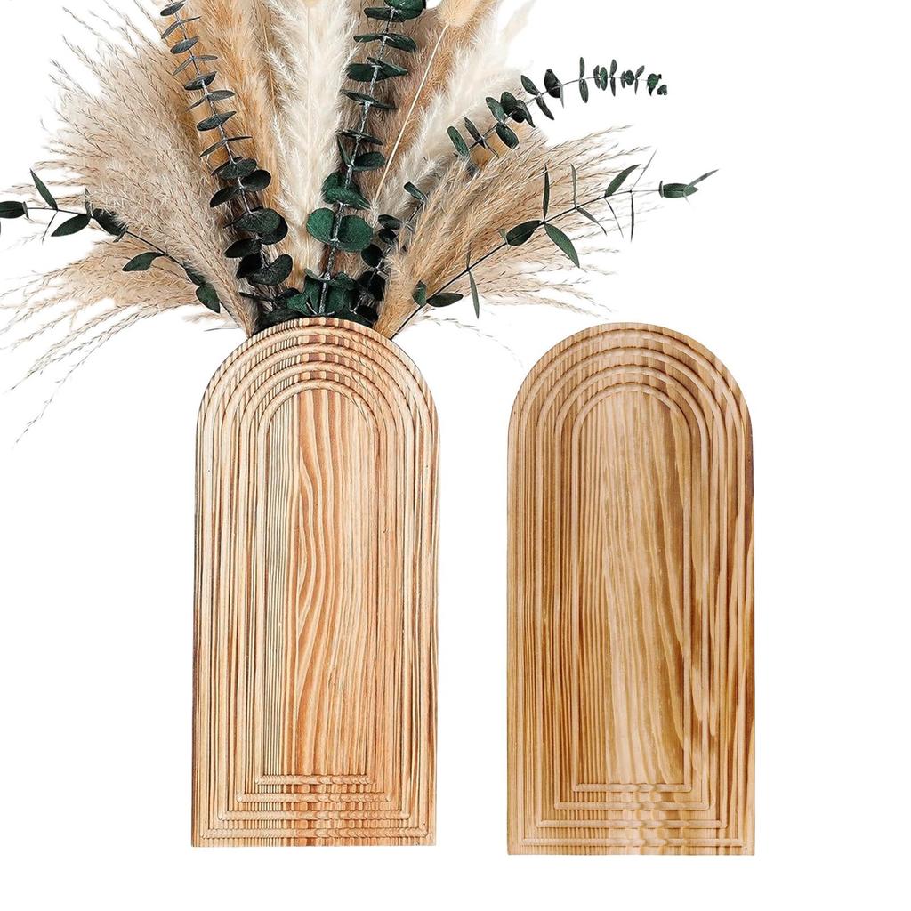 2pc Wooden Wall Vase Wall Mounted Vase Arched Decorative Hanging Planter for Living Room Bedroom & Home Wall Decoration