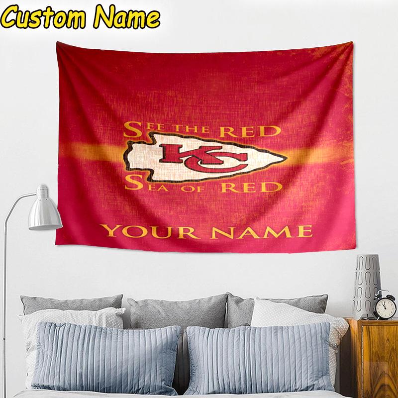 Benutzerdefinierter Name Kansas City Chiefs Helm Wandteppich Raumdekoration Wandbehang für Wohnzimmer Schlafzimmer, Studentenwohnheim, Geburtstags- und Weihnachtsgeschenke