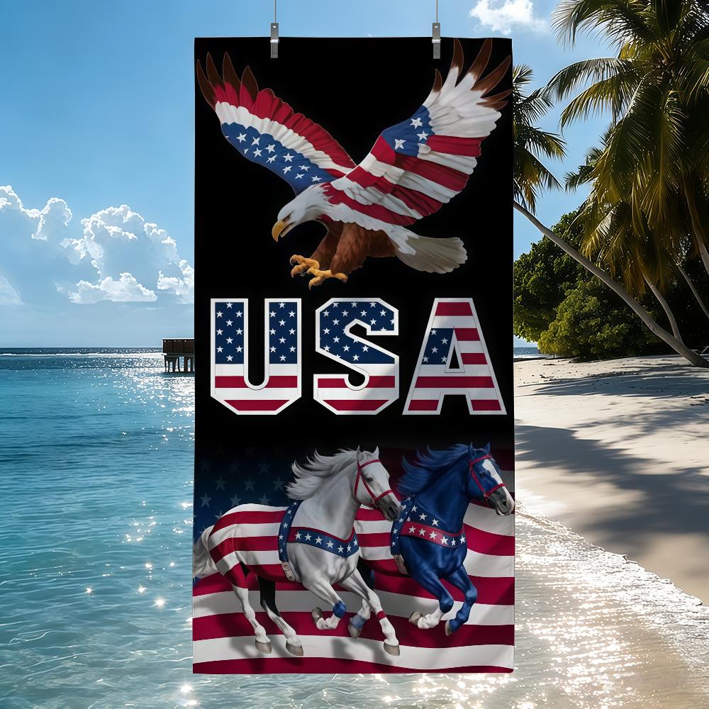 Independence USA Patriotic Eagle Horse Towel Beach Shower Bath Travel Lightweight Skin Friendly for Pool Camping Cruise Summer