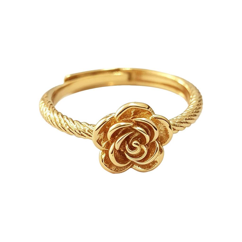 New Chinese-style rose hemp ring, adjustable open design, niche, daily wear, versatile Chinese accessory