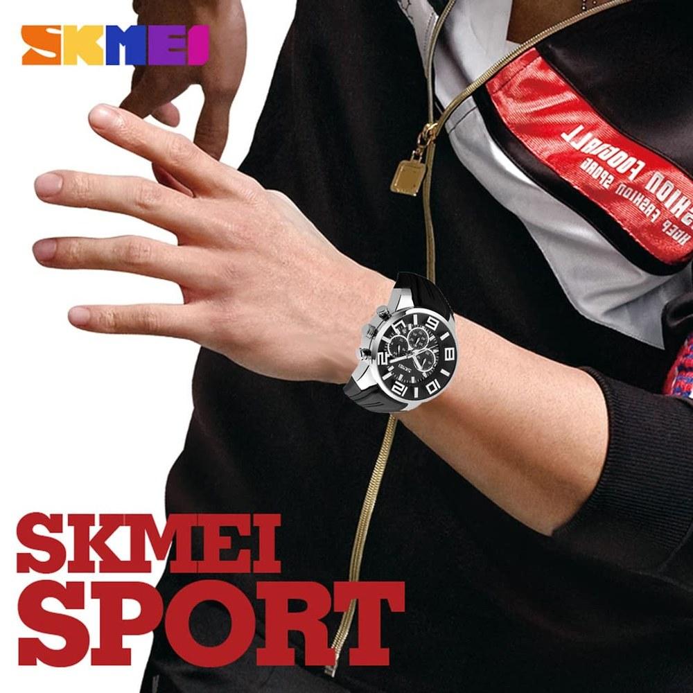 SKMEI Men's Silicone Casual Sports Watch Big Face Waterproof Chronograph Analog Date Luminous Black High-End Gift